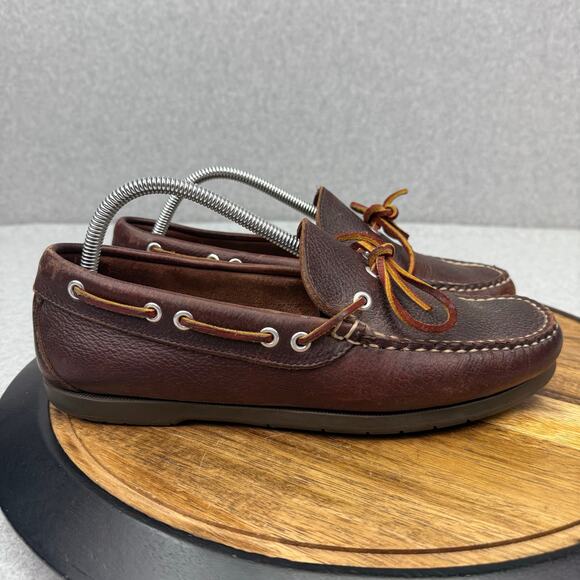 L.L. Bean Camp Mocs Boat Shoes Men's 9.5 EE WIDE Brown Leather Moccasins - Picture 1 of 8